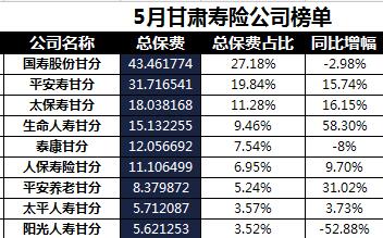 甘肃省2018年前5月寿险公司总保费排行榜.xls